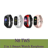 N8 TWS Bluetooth 2 en 1 pulseras Auriculares inalámbricos Pulseras inteligentes Tracker Sleep Tracker Pedómetro Presión arterial Monitoreo deportivo Fitness Relojes