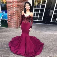Casual Dresses Burgundy Off Shoulde Applique Long Mermaid Evening Party 2021 Trendy Prom Gown African Women Sleeve Formal