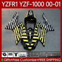 Bodys de motocicleta para Yamaha YZF-R1 YZF-1000 YZF R1 1000 CC 00-03 Bodywork 83No.11 YZF R1 1000CC YZFR1 00 01 02 03 YZF1000 2000 2001 2003 2003 OEM Jogo Amarelo Prateado