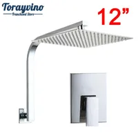 Torayvino Brass Rainfall 12&quot;Shower Head RainFashion Ultra-thin Panel Wall Mounted Shower Faucet Chrome Mixer Tap Bathroom Sets