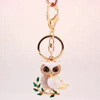 Cute Owl Branch White Crystal Charm Purse Handbag Car key Keyring Keychain Party Wedding Birthday Gift