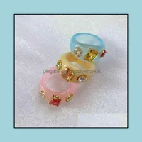 Bracelet, Earrings & Necklace Jewelry Sets Aomu Pcsset Korea Chic Colorf Transparent Resin Acrylic Rings Morandi Color Light Women Party Set