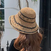 Plaj Saman Güneş Koruyucu Şapkalar Kadınlar Için Yaz Rafya Güneşlik Şapka Açık UV Koruma Sunhat Çizgili Balıkçı Geniş Brim