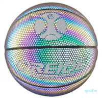 Size5 bola de baloncesto luminosa holográfico reflexivo reflexivo iluminado pelota de flash PU resistente al desgaste del desgaste del baloncesto brillante de la noche del juego