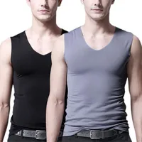 Camisetas para hombres Seda de hielo Sin fisuras Cuello en V Sports Chaleco ajustado Ajuste de hombro ancho de verano.