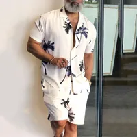 Chándal de los hombres 2021 Verano Hawaii Tendencia impresión conjuntos hombres pantalones cortos camisa ropa conjunto casual palmera floral playa traje de manga corta