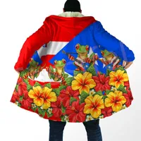 Mäns Trench Coats Land flagga Puerto Rico Karibiska havet Tattoo harajuku Tracksuit 3dprint Men / Women Winter Coat Hood Cloak Overco