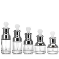 20 30 40ml Tom Refillerbar Upscale Clear Glass Bottle Essential Olje Elite Fluid Cosmetic Jar Containerflaska med Glas Pipette Eye Dropper