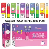 Аутентичные Poco Triple одноразовые Vape 3600 Puffs 3in1 коммутатор E Cigarettes 1000mAh аккумуляторная аккумуляторная батарея Регулируемая одно устройство 3 Vaping Privese 5 цветов