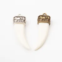20pcs 47*15MM Vintage antique bronze elephant ivory charms elephant&#039;s tusk silver color ethnic pendant for bracelet earring necklace diy jewelry
