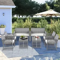 US STOCK GO 4 PIÈCES Mobilier d'extérieur Rattan Chair de table Table Patio Set de canapé en plein air pour jardin jardin porche et piscine A43 A53
