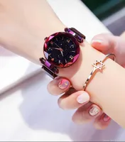 Montres femmes montre de luxe 2021 Stare Sky Sky Roman Numéral Clock Horloge Femme Mode élégant Magnet Boucle Vibrato Purple Dames Poignet