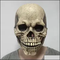 Party Masks Festive & Supplies Home Garden Halloween Horror Adt Skl Mouth Movable Mask Fl Face Fear Flexible Skeleton Latex Headgear Masquer