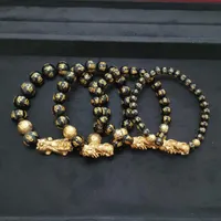 Buddha Qualidade Feng Shui Black Obsidian Real Pulseiras Originais Pedra Beads Pi Xiu Puro Cobre Riqueza Charme Homens Mulheres Boa Sorte Beaded, Stra