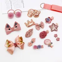 Hair Accessories 7Sets/Lot Cute Glitter Star Scrunchies Bows Holder Mini Lace Hairclips Bb Barrettes Flower Hairpins Baby Girls