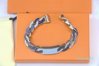Europa américa homens hip-hop prata-color metal esmalte gravado v iniciais grossas Chain Chain link colar conjunto de bracelete