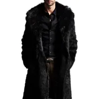 Мужская меховая искусственная мода длинные пальто мужчины зимняя куртка с обеих сторон мужские панк парку куртки полная длина кожаные пальто