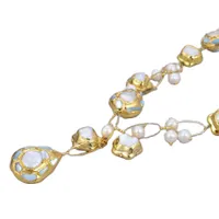 Guaiguai Jewelry Natural Freshwater Cultured White Keshi Pearl Gold 도금 Ede Blue Larimars Chips Gold Color Necklace 21 "