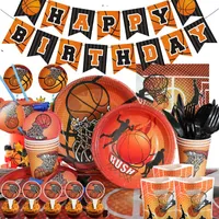 使い捨てディナーウェアバスケットボールお誕生日おめでとうホリデーパーティー用食器用品ベビーショーペーパープレートカップタオルバッグ