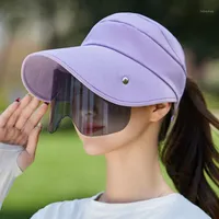 사이클링 모자 마스크 여성 여름 오픈 탑 Sunshade 모자 UV 보호 여성 모자 야외 패션 처마 렌즈 장비