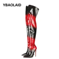 Boots Fashion Pointed Toe Super High Stiletto Heel Gradient Color Rear Zipper Catwalk Over The Knee Stage Performance Shoes