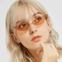 Outdoor Eyewear Small Frame Ladies Sunglasses Fashion Triangle Ocean Lens Metal Glasses Personality Anti-glare Cat Eye Brand Designer