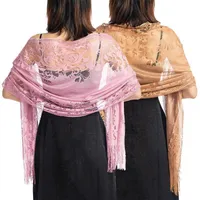Tücher Frauen Abendkleid Tuch Zubehör Elegant mit Quasten doppelt benutzer von Spitzen ausgehöhlt aus Hochzeitsfeier Brautschal Langer Schal