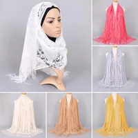 Eşarp Dantel Çiçek Eşarp Kadın Gelin Parti Elbisesi Şal Katı Müslüman Başörtüsü İlkbahar Yaz İnce Püskül Türban Lady Moda Aksesuarları
