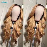 Highlight Wig Human Hair Body Wave Lace Front Wigs Honey Blonde Brown Colored T1B 27 Ombre Zamknięcie dla kobiet Remy