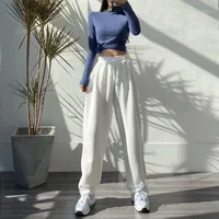 Pantalones para mujer Capris Mingliusili Estilo coreano Sweypants Fashion Fashion Spring 2021 Joggers blancos Solid High Cintura Streetwear Casual Trouse