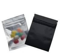 100pcs / lot 7.5x10cm 무광택 검은 색 / 투명 전면 지퍼 가방 레알 가능한 지퍼 잠금 알루미늄 호일 비닐 가방 음식 식료품 식료품 포장 mylar foil bag