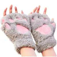 5本の指の手袋を手袋の手描きの猫の爪ぬいぐるみハーフフィンガークマのかわいい女性厚いフリースホルター漫画暖かい女性の