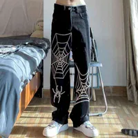 Pantalones vaqueros de estilo hip hop para hombre y mujer pantaln holgado cintura alta Pierna ancha con estampado teararaa couleur 0214