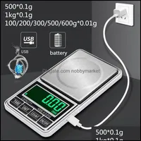 Scales Jewelry Tools & Equipment 100  200 300 500G 600 X 0.01G 500 1Kgx0.1G Mini Portable Usb Charger Electronic Digital Pocket Scale Nce Gr
