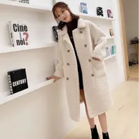 Women's Wool & Blends 2021 Autumn Winter Lambswool Oversized Women Vintage Coat Ladies Fashionable Double Breasted Outerwear