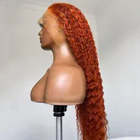 Syntetiska peruker 26inch Orange Lång Kinky Curly Lace Front Wig För Kvinnor Mellandel Värmebeständig Daglig Slitage Fiber Hår Glueless