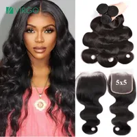 Human Hair Bulks Virgo Body Wave Bundles With Closure 5x5 HD Transparent Lace 3 4 Frontal Extensions