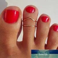 2 teile / satz Korea Toe Ring Set V-förmig Gold Einfache Mode Fuß Zehen Ringe Für Frauen Weibliche Strand Eleganter Schmuck offener Fingerring