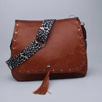 ショルダーバッグRTS 1 PCサンプル女性サドルヒョウストラップかわいいクロスボディ財布PUレザーパーソナライズされた格子縞ブラウンバッグ