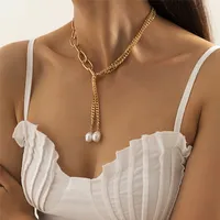 Goth Baroque Pearl Pendant Tassel Choker Necklace for Women Girl Vintage Cross Chains Fashion Accessories Jewellery New
