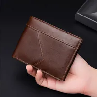 Blocking Men's Genuine Leather Wallet Purse Small Mini Card Holder Male Coin Bag Wallets