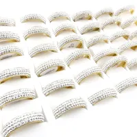 Toptan 36 adet En Paslanmaz Çelik Yüzükler Erkekler Kadınlar Için Gümüş Altın Kaplama Beyaz Kil 4 Satır Rhinestone Moda Takı Düğün Bantları Boyutu 17-21mm
