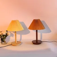 Xianfan Japanese Creative Pleat Lampshade Wood Bedside Table Lamp Vintage Two Color Working Studying LED Light 220V Night Lamps