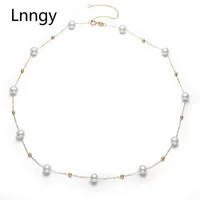 LNNGY 18K Ювелирные Изделия Золотая ссылка цепи ожерелье натуральные пресноводные жемчужные ожерелья Bijoux Femme подарки для женщин на день рождения
