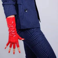 Five Fingers Gloves Half Finger Latex Women&#039;s Long Glove Faux Leather Fingerless Big Red Shining Women Imitation Fashion Classic