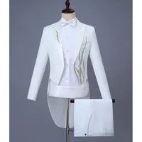 Mens Bianco 2 pezzi Abiti da sposa Groom Tuxedo Suit da uomo Party Musical Performance Abiti con pantaloni Palcy Host Singer Vestiti 4XL 210524