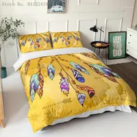 Nordic Style Bedding Set Bohemian Wind Chime Duvet Cover Microfiber Single Queen Double Size Three-Piece Yellow Bedclothes