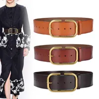 Belts 5.6CM Wide Simple Genuine Leather Corset Belt Women Camel Coffee Cowhide Coat Dress Adjustable Strech Spring Cow