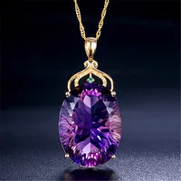 Crystal Womens Necklaces Pendant Amethyst plated 18K gold inlaid green diamond Cut female silver