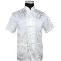Weiße chinesische Männer Sommer Freizeithemd Hohe Qualität Seide Rayon Tai Chi Shirts Plus Größe M L XL XXL XXXL M06130911